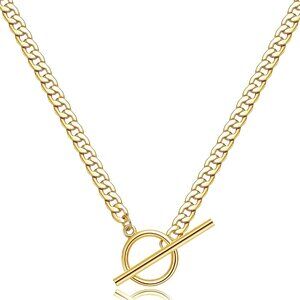 🆕 Women Gold Toggle Clasp Necklace Fashion Chunky Trendy Cuban Gemstone Jewelry